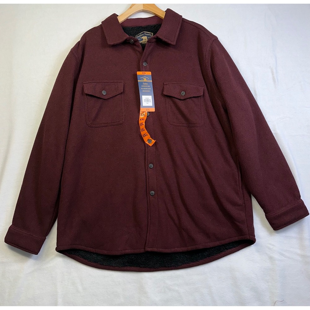 Freedom Foundry Mens Waffle Knit Sherpa Lined Shirt Jacket Burgundy XXL NEW